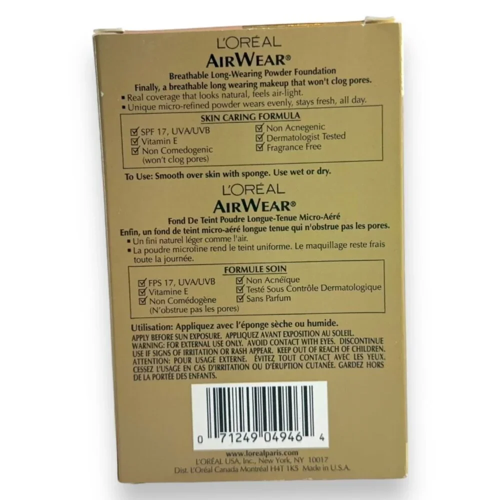 L'Oreal AirWear CREAM 558 Breathable Long-Wearing Powder Foundation SPF17